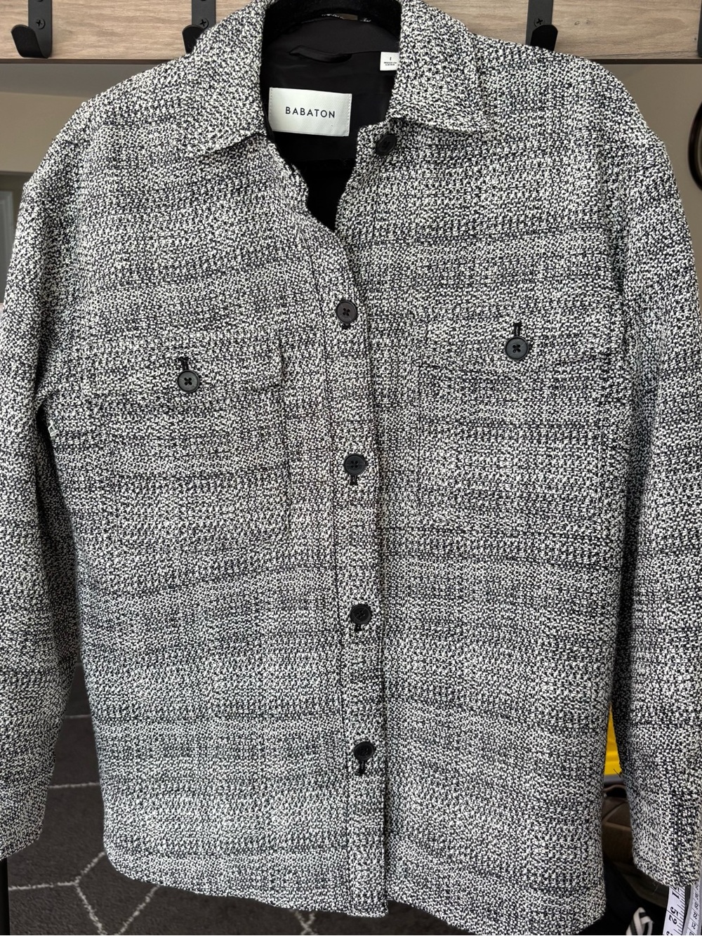 Babaton Black and White Tweed Button-Front Jacket size M
